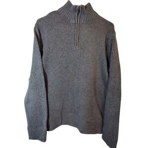 Eddie Bauer Mens Quarter Zip Sweater Gray Cotton Knit Pullover Size M Gray